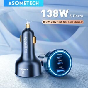 ASOMETECH 138W GaN 3-Port USB-C Car Charger