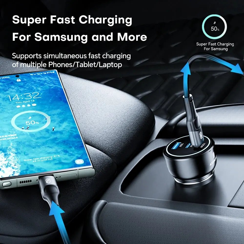 ASOMETECH 138W GaN 3-Port USB-C Car Charger - Image 5