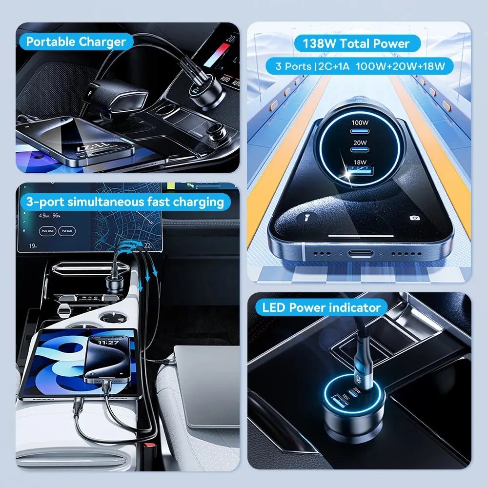 ASOMETECH 138W GaN 3-Port USB-C Car Charger - Image 2