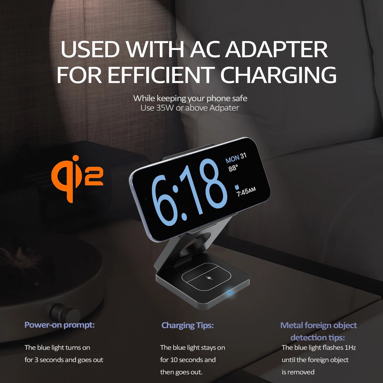 Qi2 foldable magnetic wireless charger