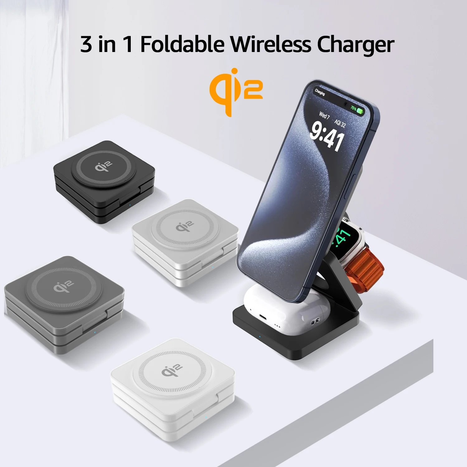 Qi2 15W 3-in-1 magnetic wireless charging stand