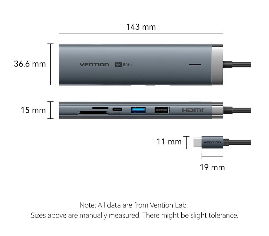 Vention USB-C hub dimensions and specifications