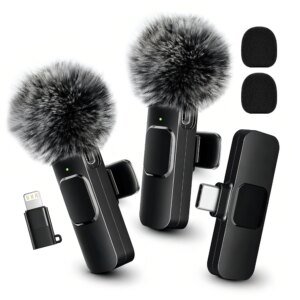 Wireless Lavalier Microphone with Furry Windscreen for USB-C & Lightning