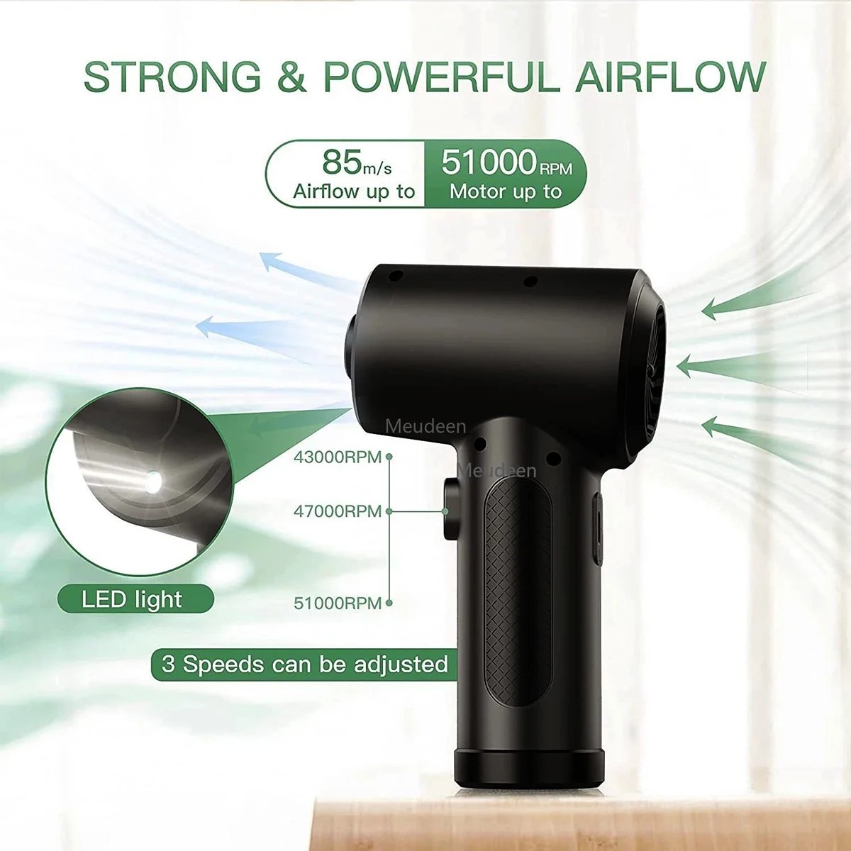 Cordless air duster with cleaning attachments