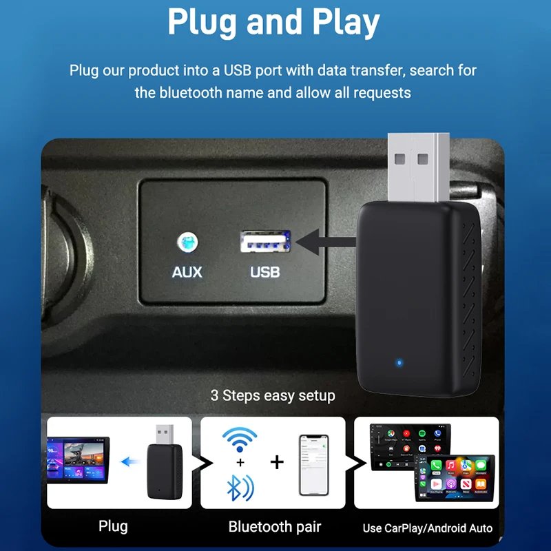 2-in-1 Wireless CarPlay & Android Auto Adapter – 5GHz WiFi Wired to Wireless Converter - Image 2