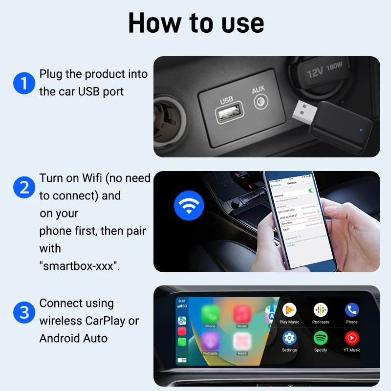 2-in-1 Wireless CarPlay & Android Auto Adapter – 5GHz WiFi Wired to Wireless Converter - Image 5