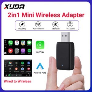 2-in-1 Wireless CarPlay & Android Auto Adapter – 5GHz WiFi Wired to Wireless Converter